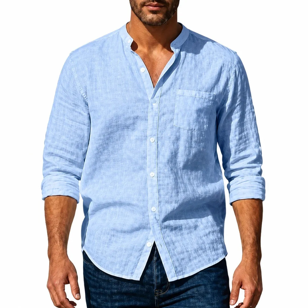 Chemise Homme Col Mao en Lin