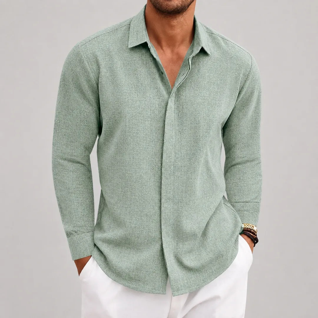 Chemise Homme en Lin à Boutons Cachés