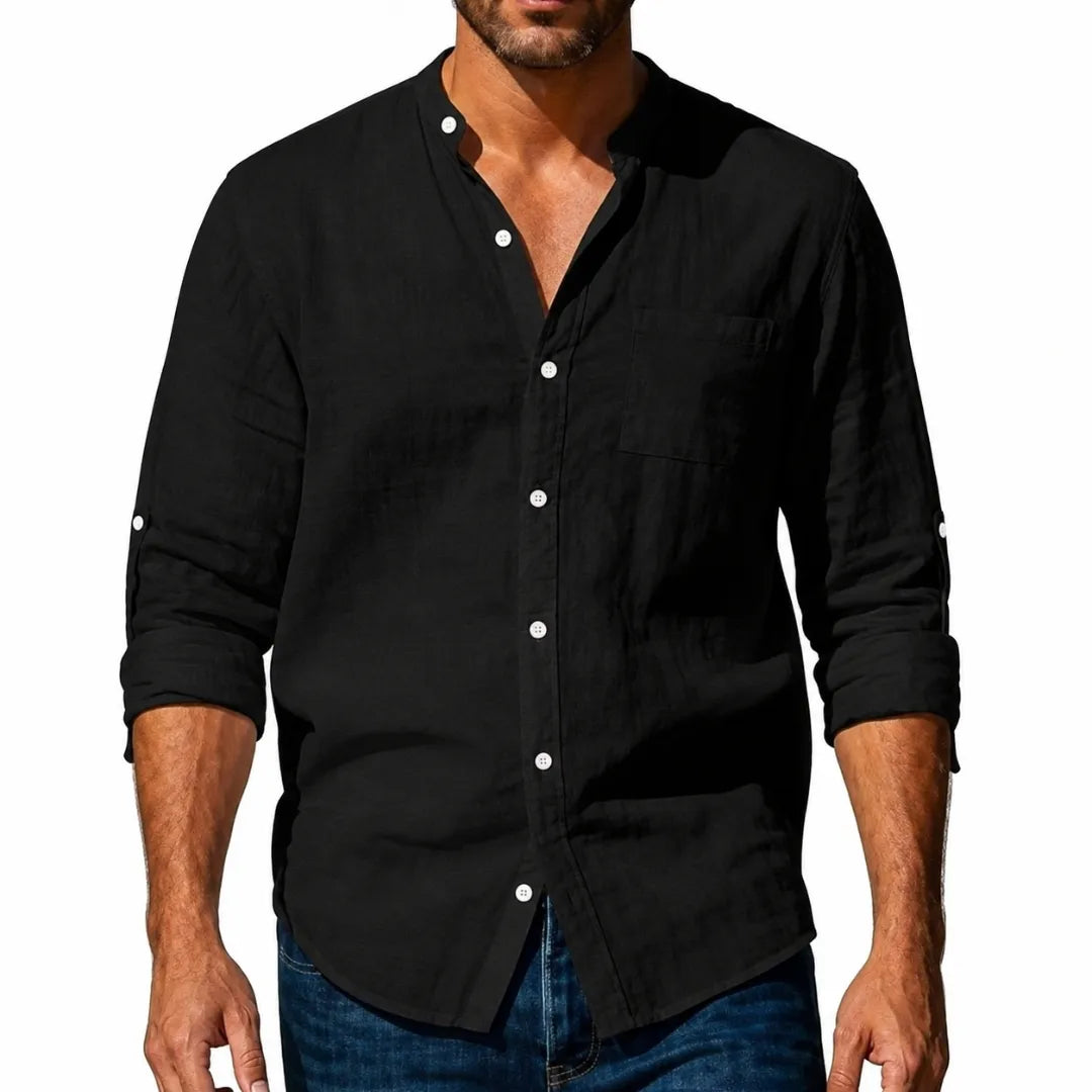 Chemise Homme Col Mao en Lin