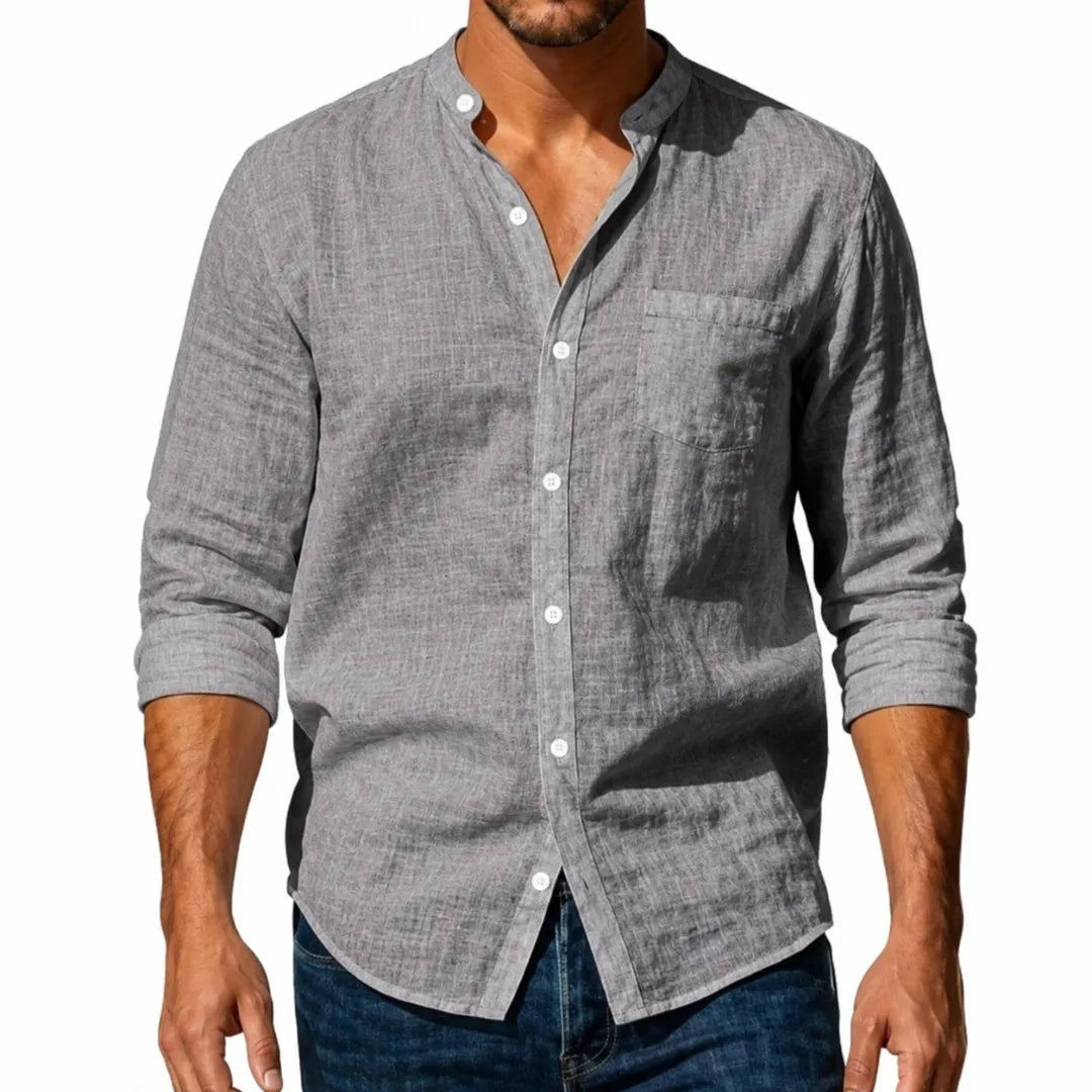 Chemise Homme Col Mao en Lin